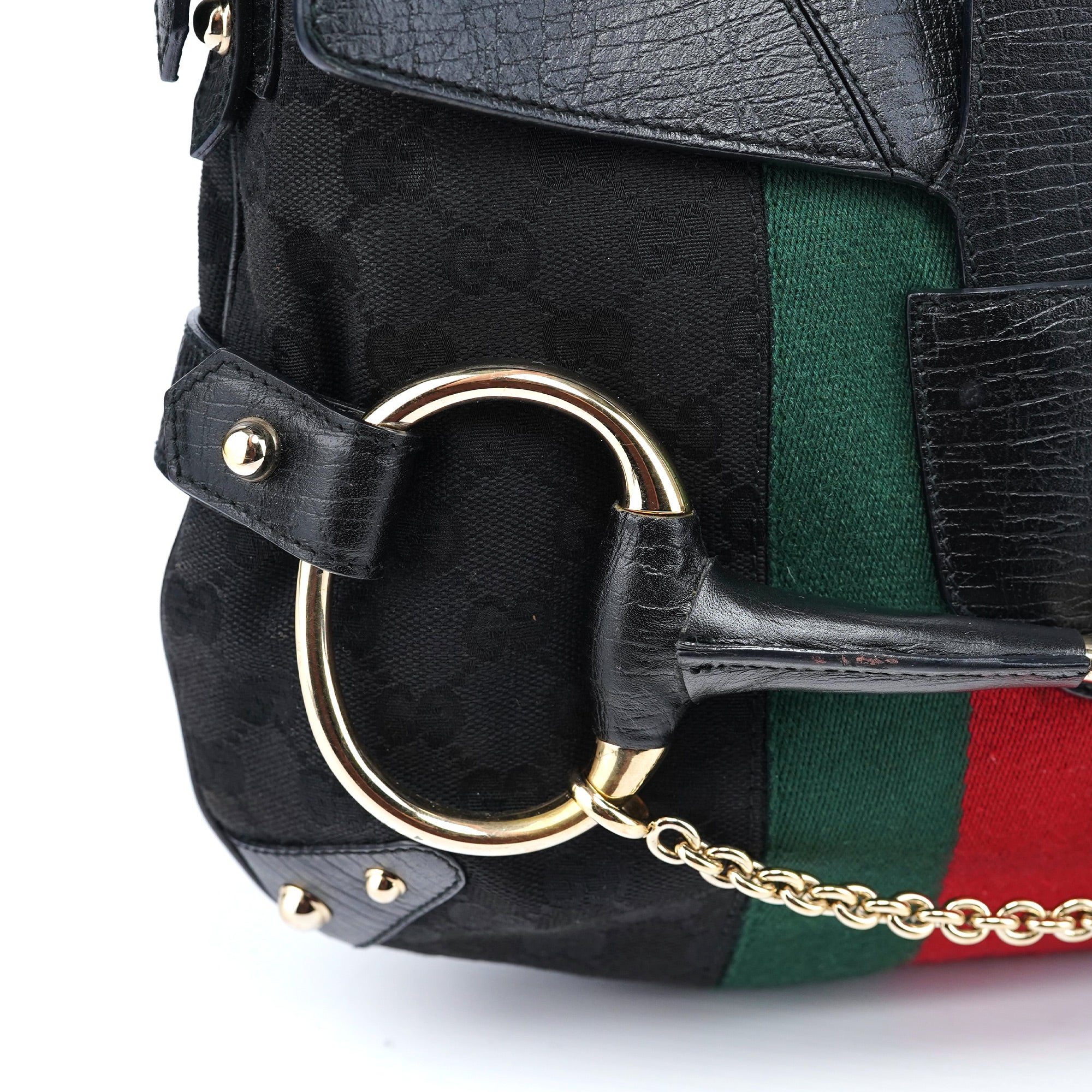 Gucci 131096 Black GG Horsebit Shoulder Bag