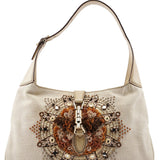 Gucci 140040 Beige Canvas Sequin Jackie Shoulder Bag