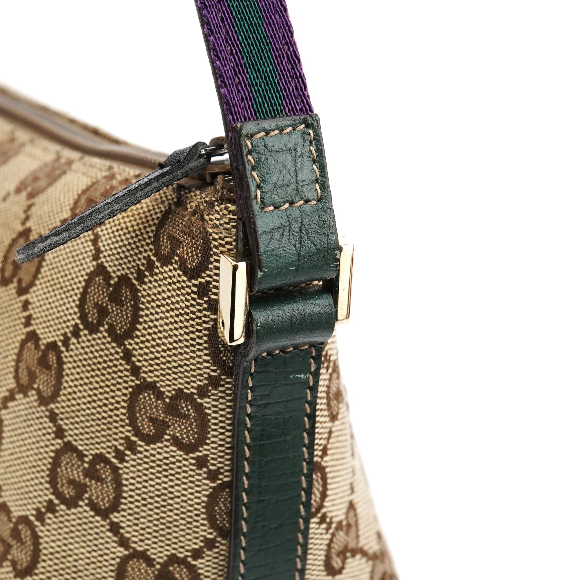 Gucci 141809 Beige Green GG Boat Pochette