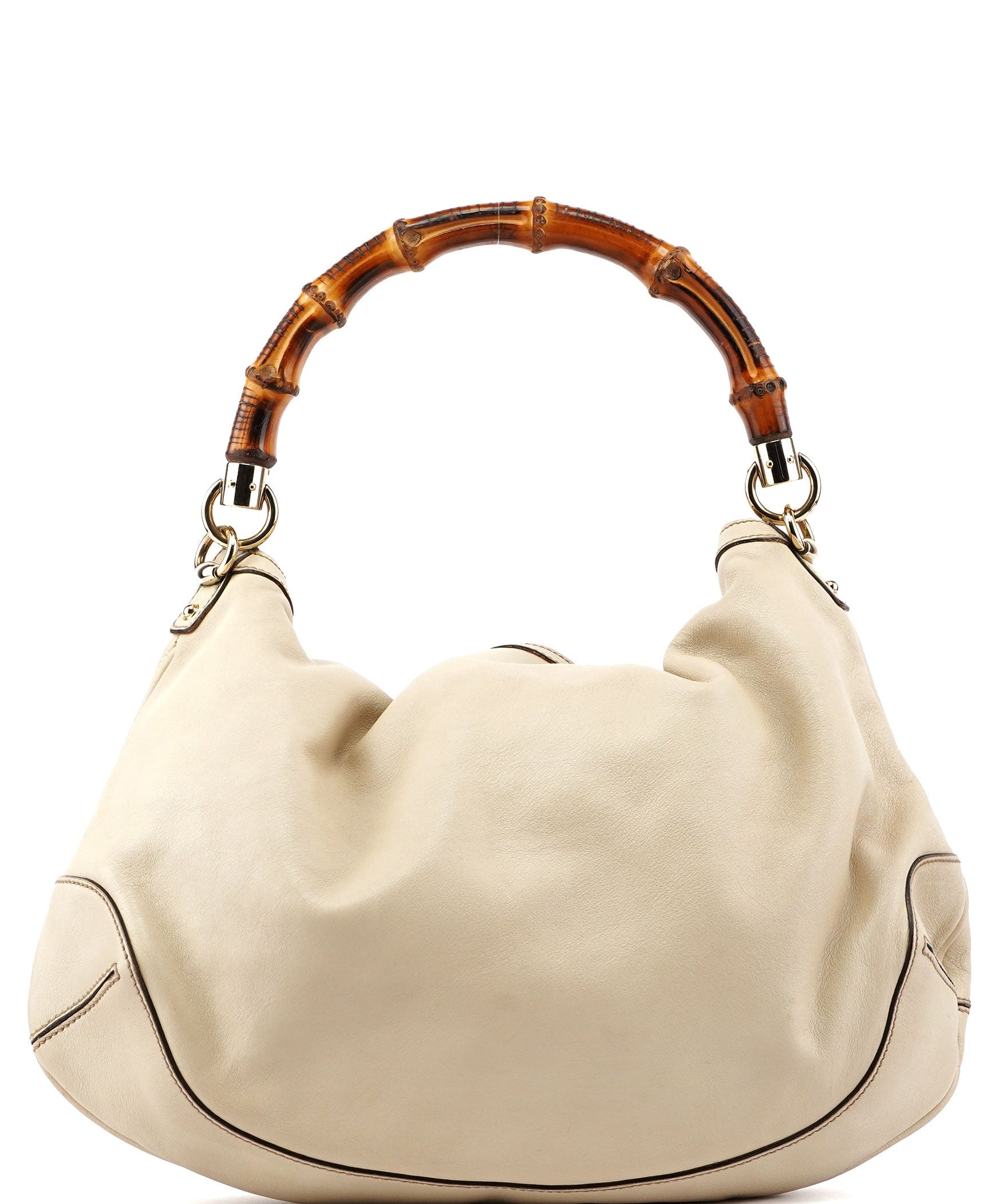Gucci 169961 Off-White Calfskin Bamboo Shoulder Bag