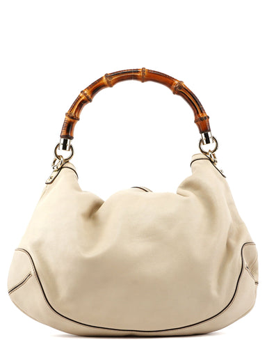 Gucci 169961 Off-White Calfskin Bamboo Shoulder Bag
