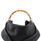 Gucci 169976 Black Calfskin Bamboo 2-Way Bag