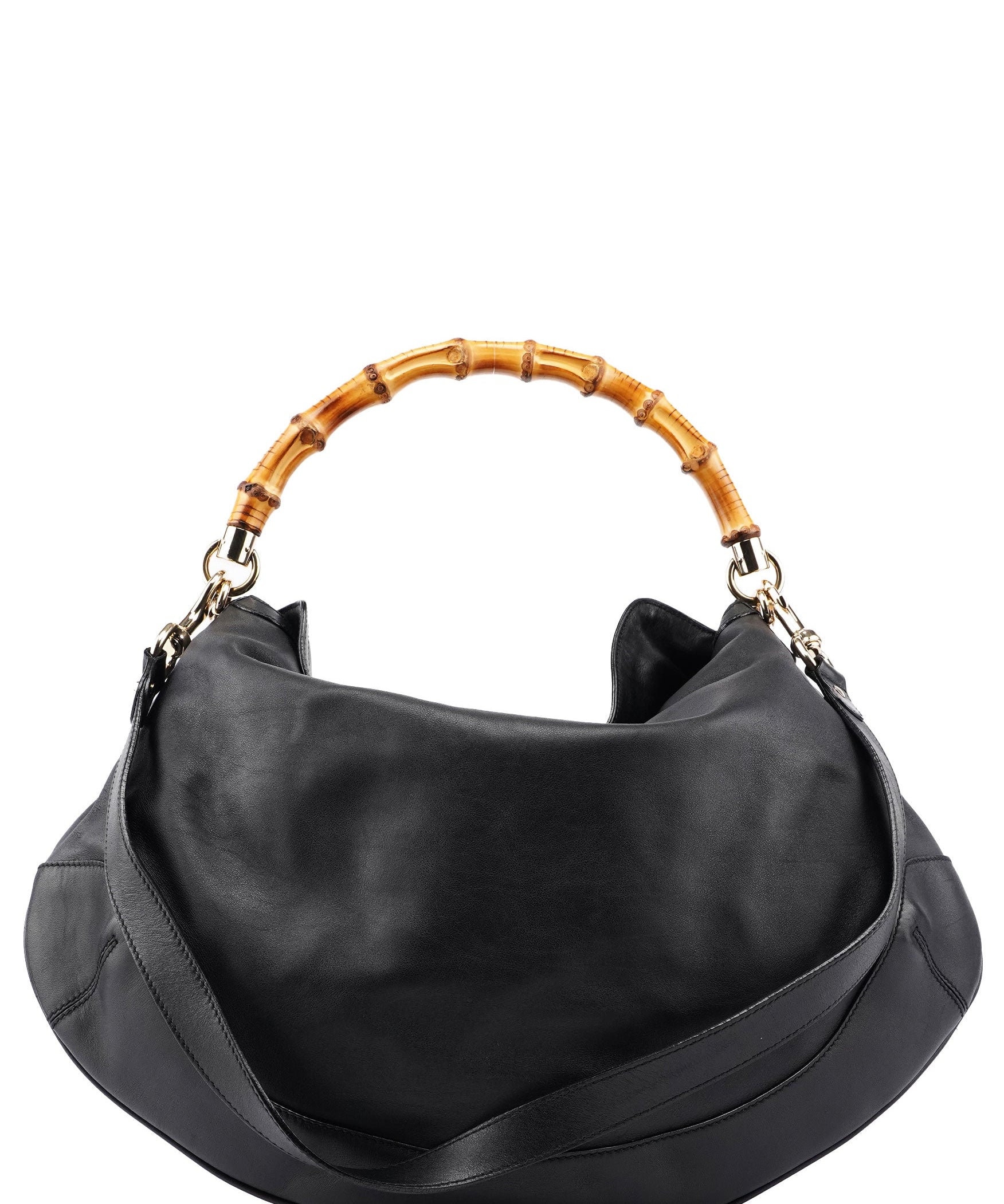Gucci 169976 Black Calfskin Bamboo 2-Way Bag