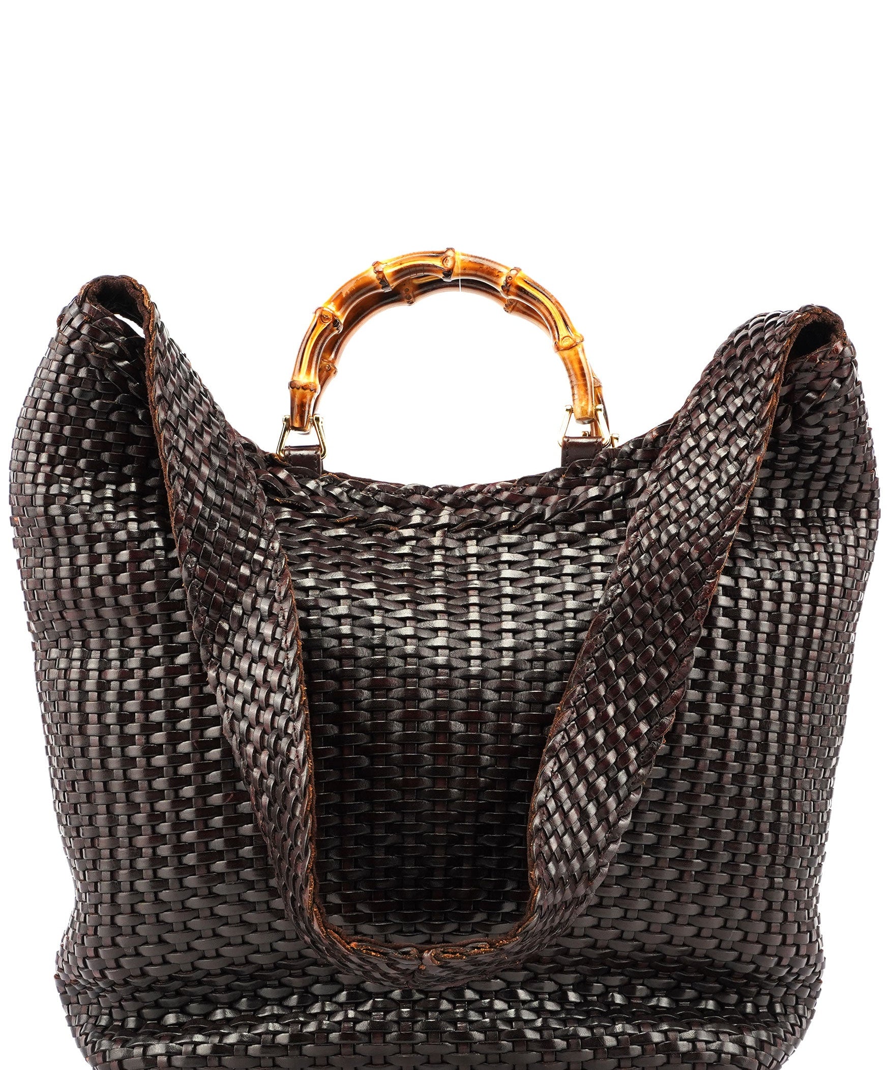 Gucci 1996 Brown Woven Bamboo 2-Way