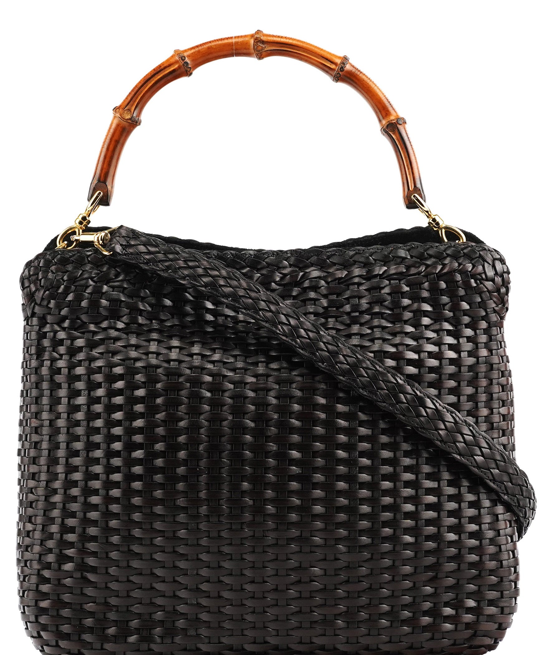 Gucci 1996 Brown Woven Bamboo 2-Way Bag