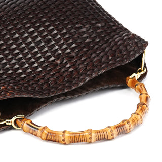 Gucci 1996 Brown Woven Bamboo 2-Way Bag