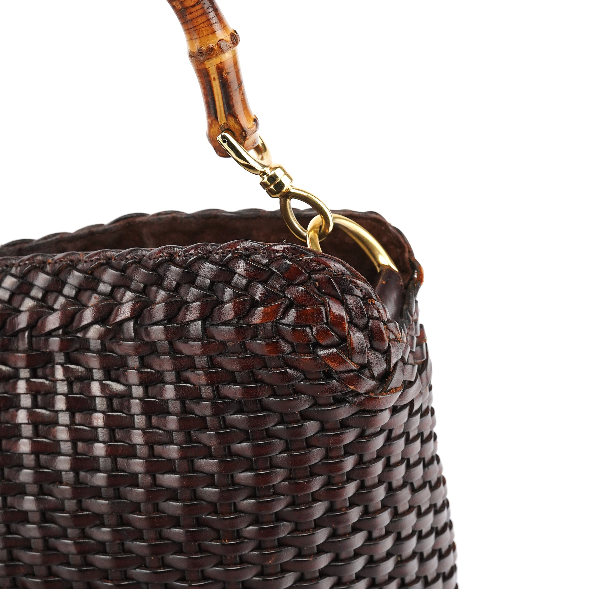 Gucci 1996 Brown Woven Bamboo 2-Way Bag
