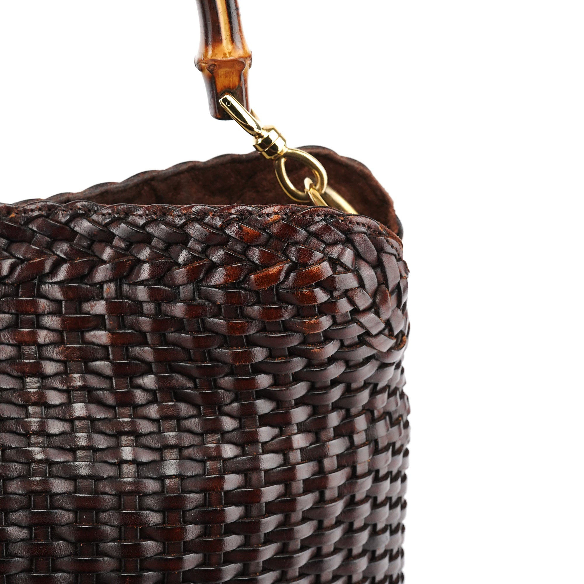 Gucci 1996 Brown Woven Bamboo 2-Way Bag