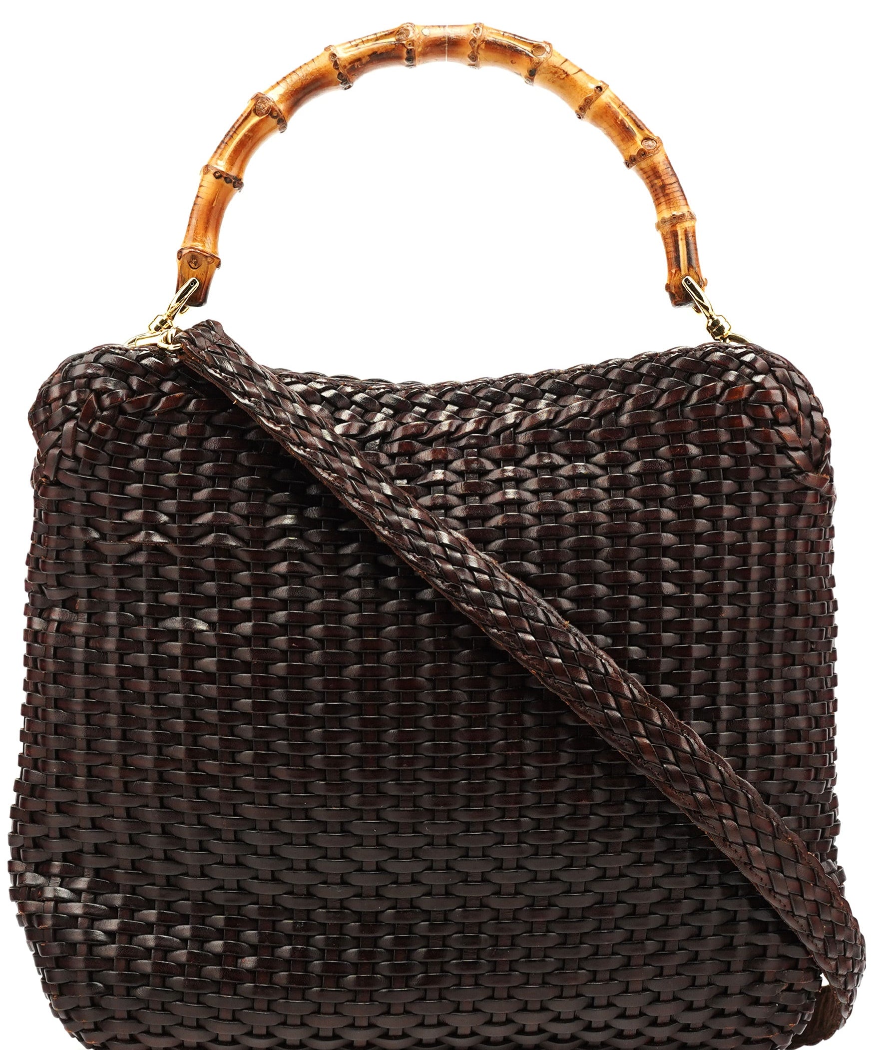 Gucci 1996 Brown Woven Bamboo 2-Way Bag