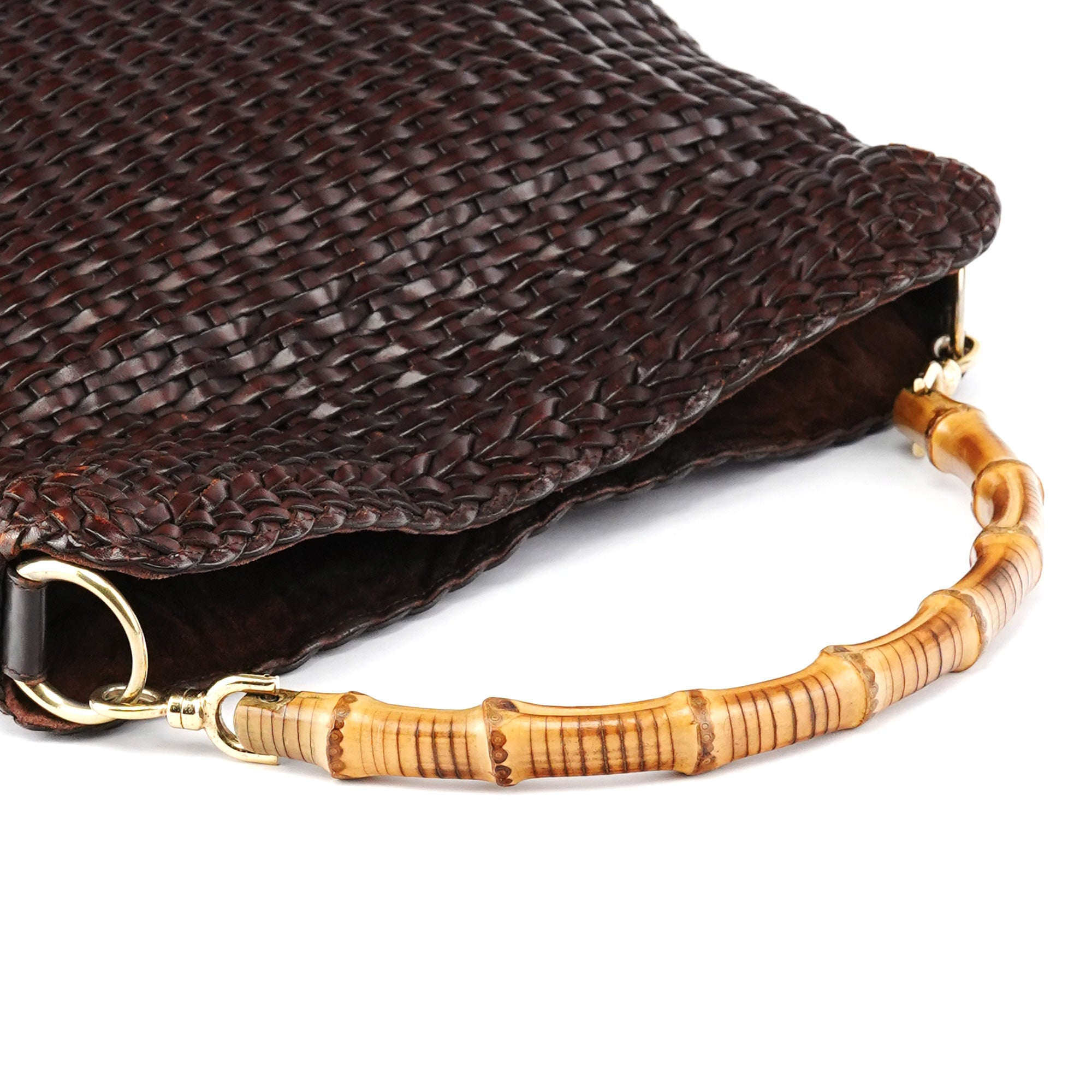 Gucci 1996 Brown Woven Bamboo 2-Way Bag