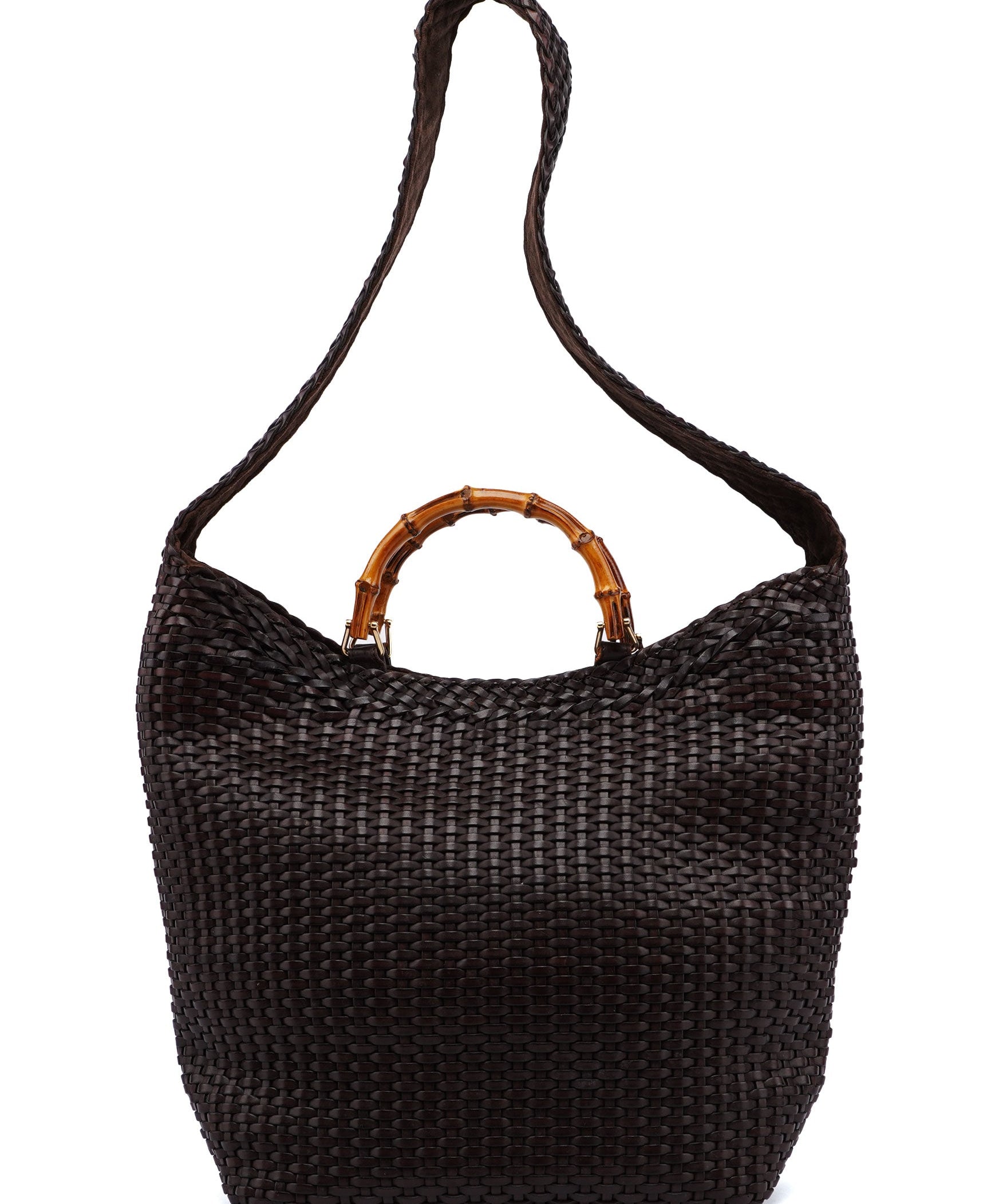 Gucci 1996 Brown Woven Bamboo 2-Way Bag