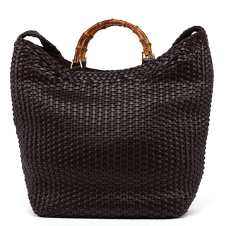 Gucci 1996 Brown Woven Bamboo 2-Way Bag