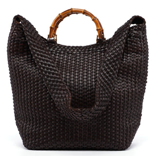 Gucci 1996 Brown Woven Bamboo 2-Way Bag