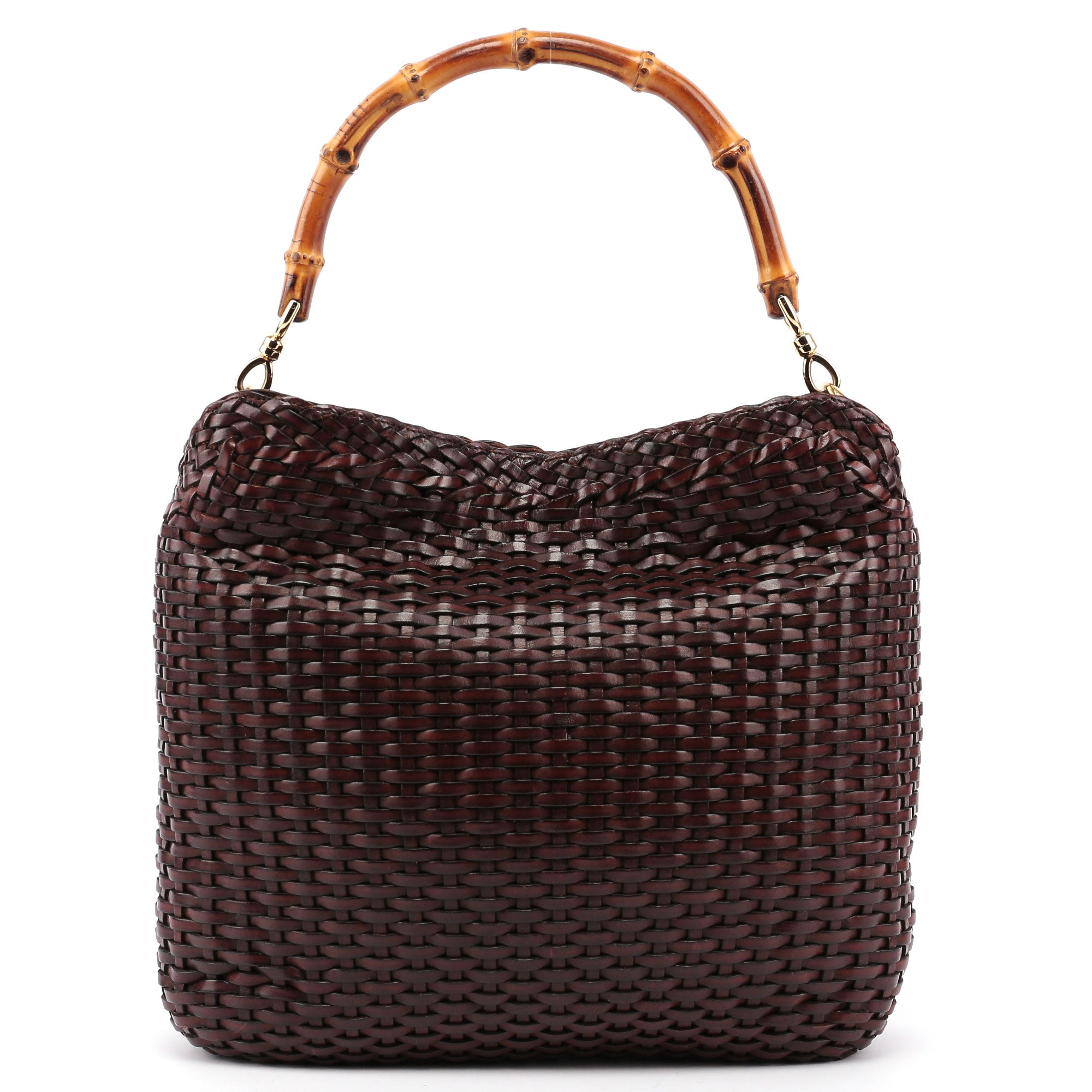 Gucci 1996 Brown Woven Bamboo 2-Way Bag