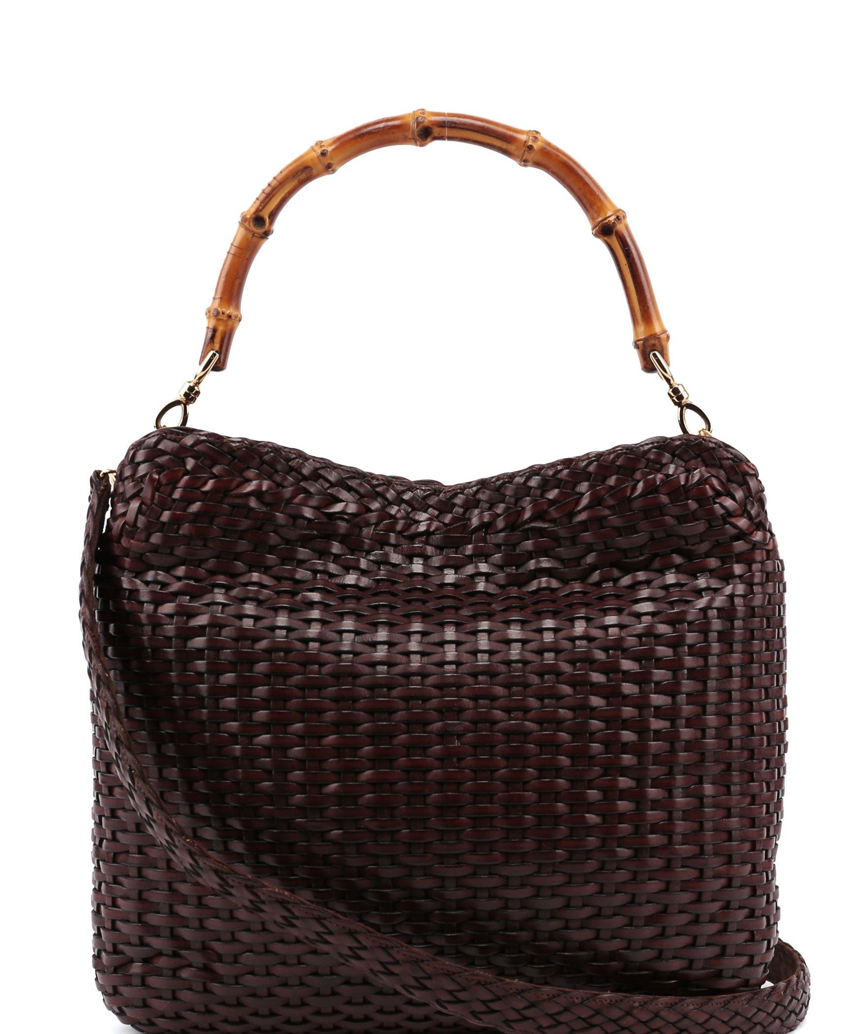 Gucci 1996 Brown Woven Bamboo 2-Way Bag