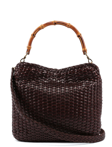 Gucci 1996 Brown Woven Bamboo 2-Way Bag