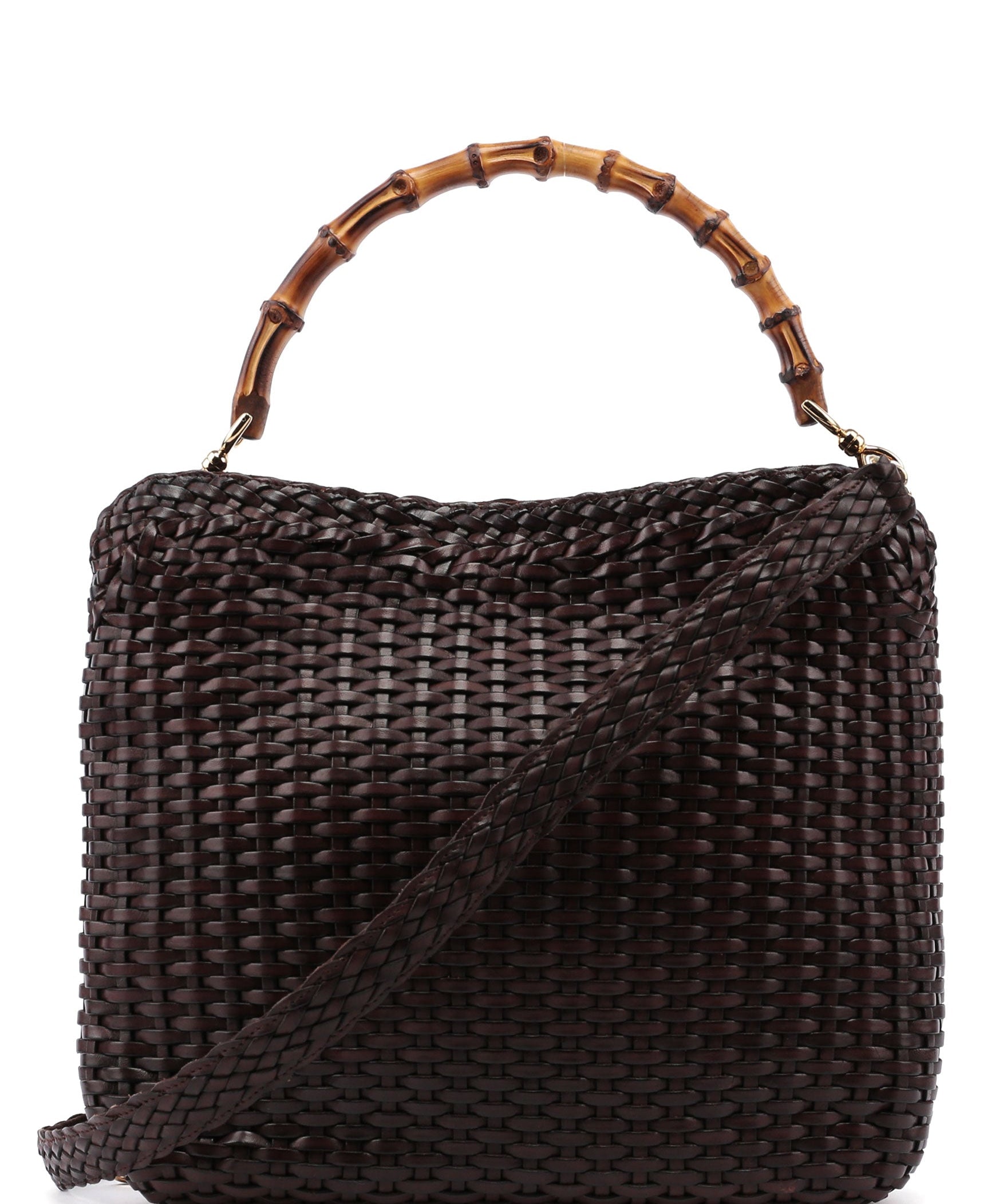 Gucci 1996 Brown Woven Bamboo 2-Way Bag