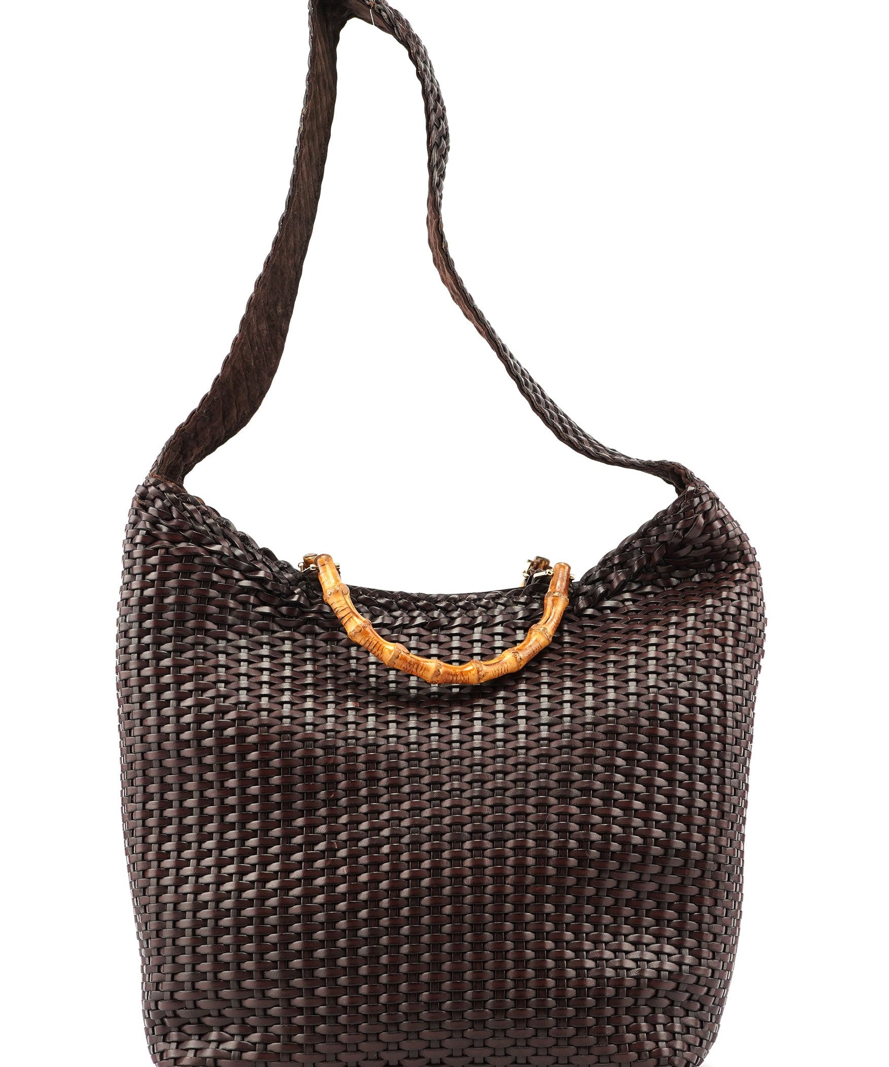 Gucci 1996 Brown Woven Bamboo 2-Way Bag