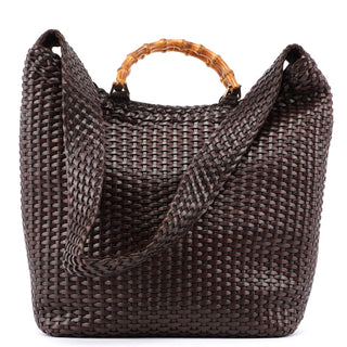 Gucci 1996 Brown Woven Bamboo 2-Way Bag