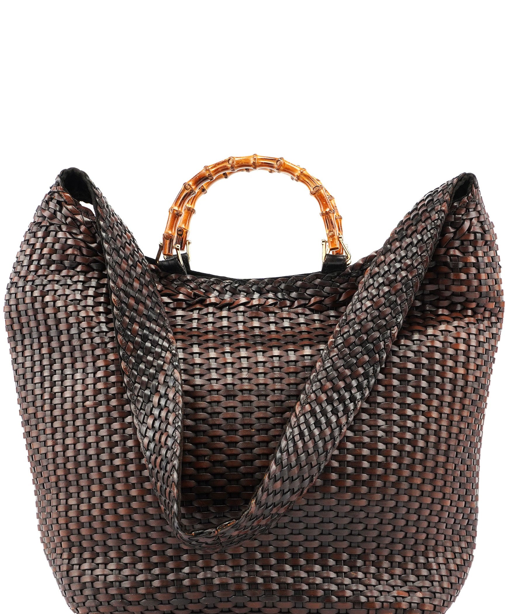 Gucci 1996 Brown Woven Bamboo 2-Way Bag