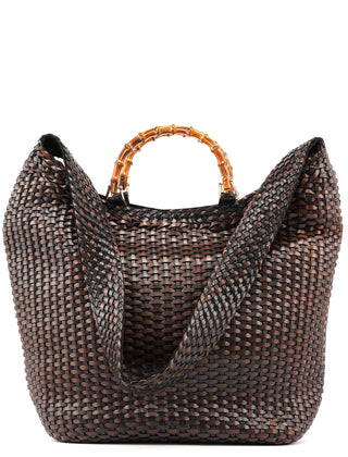 Gucci 1996 Brown Woven Bamboo 2-Way Bag