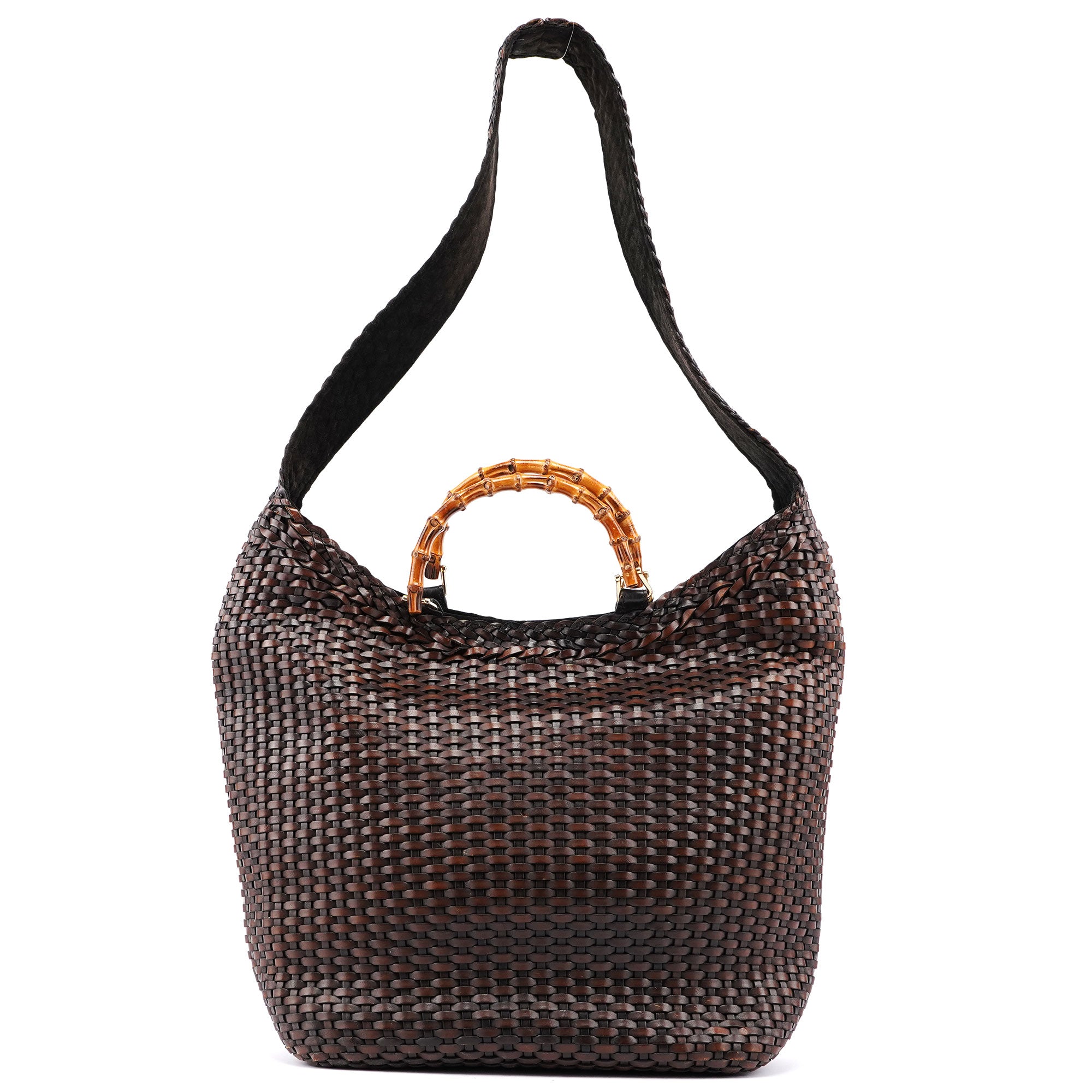 Gucci 1996 Sac deux portés Bamboo en cuir tressé marron