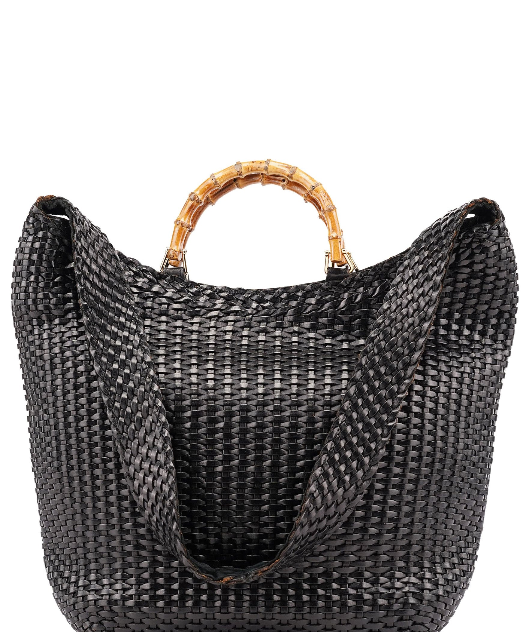 Gucci 1996 Brown Woven Bamboo 2-Way Shoulder Bag