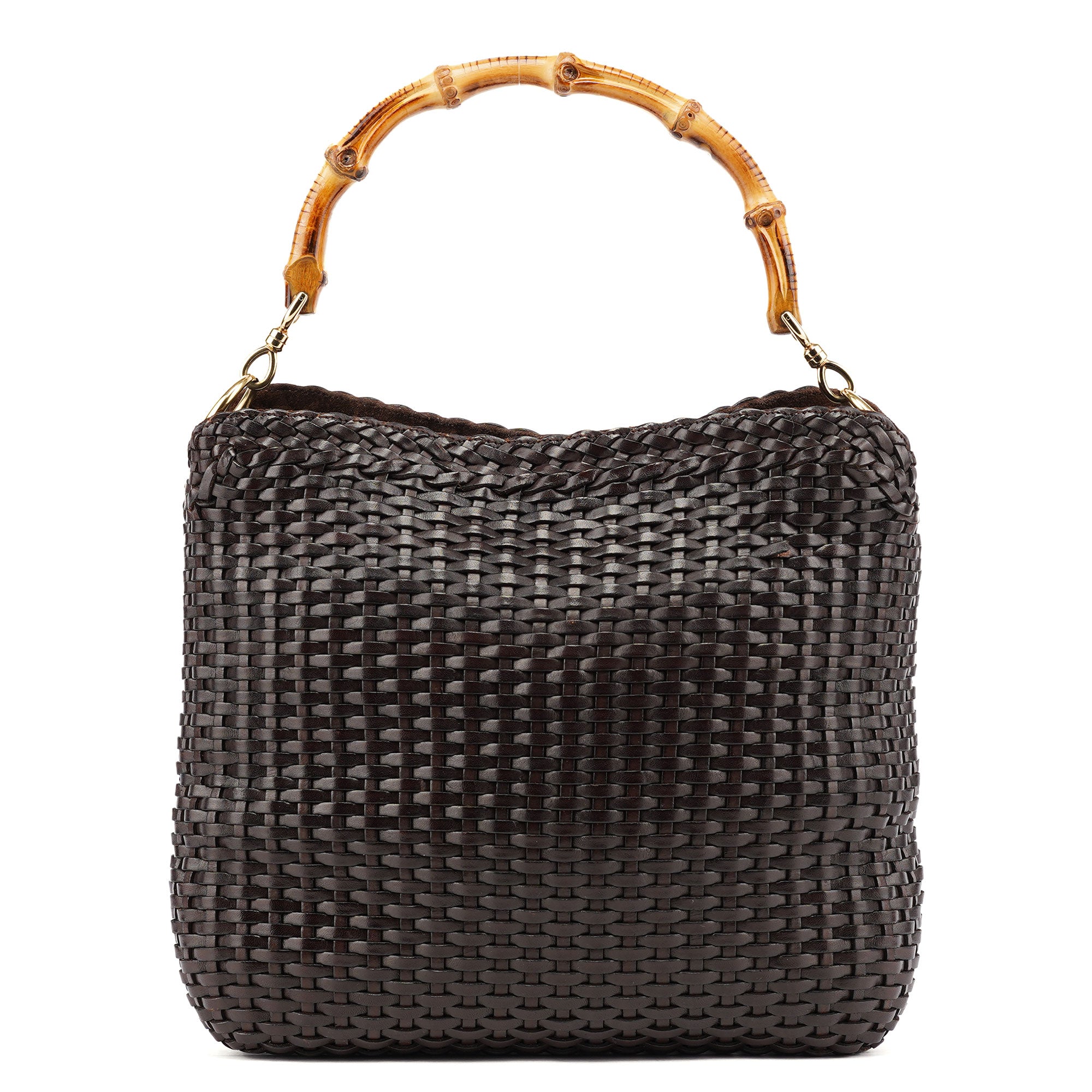 Gucci 1996 Brown Woven Bamboo 2-Way Shoulder Bag