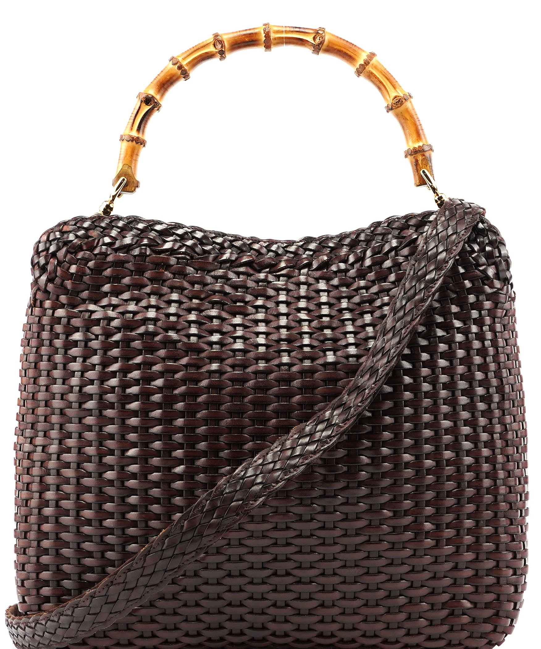 Gucci 1996 Brown Woven Bamboo 2-Way Shoulder Bag