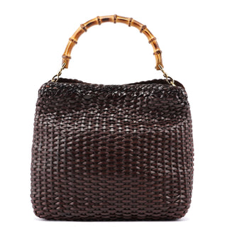 Gucci 1996 Brown Woven Bamboo 2-Way Shoulder Bag