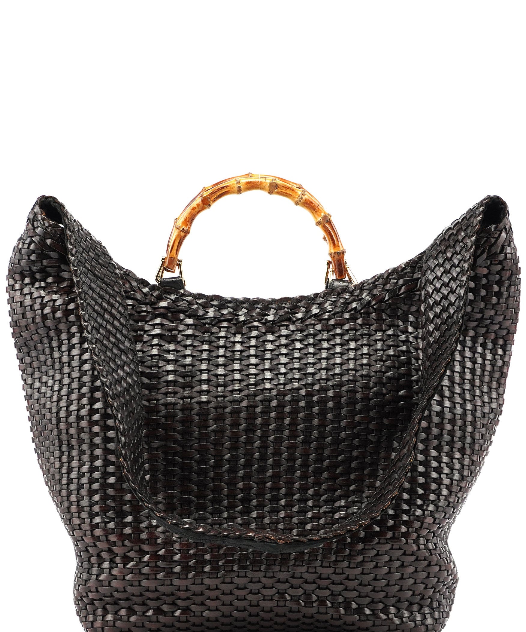 Gucci 1996 Brown Woven Bamboo 2-Way Shoulder Bag