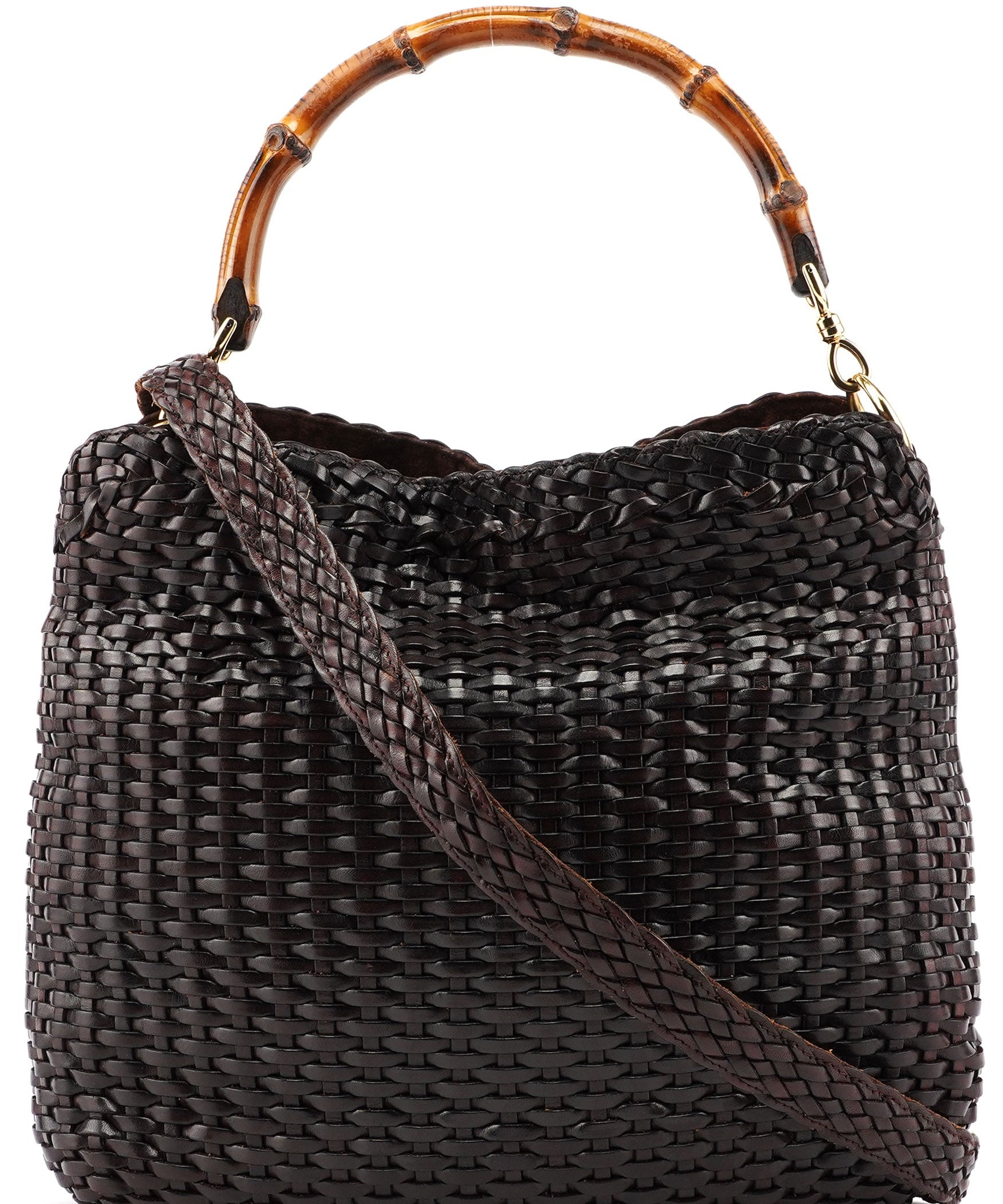 Gucci 1996 Brown Woven Bamboo 2-Way Shoulder Bag