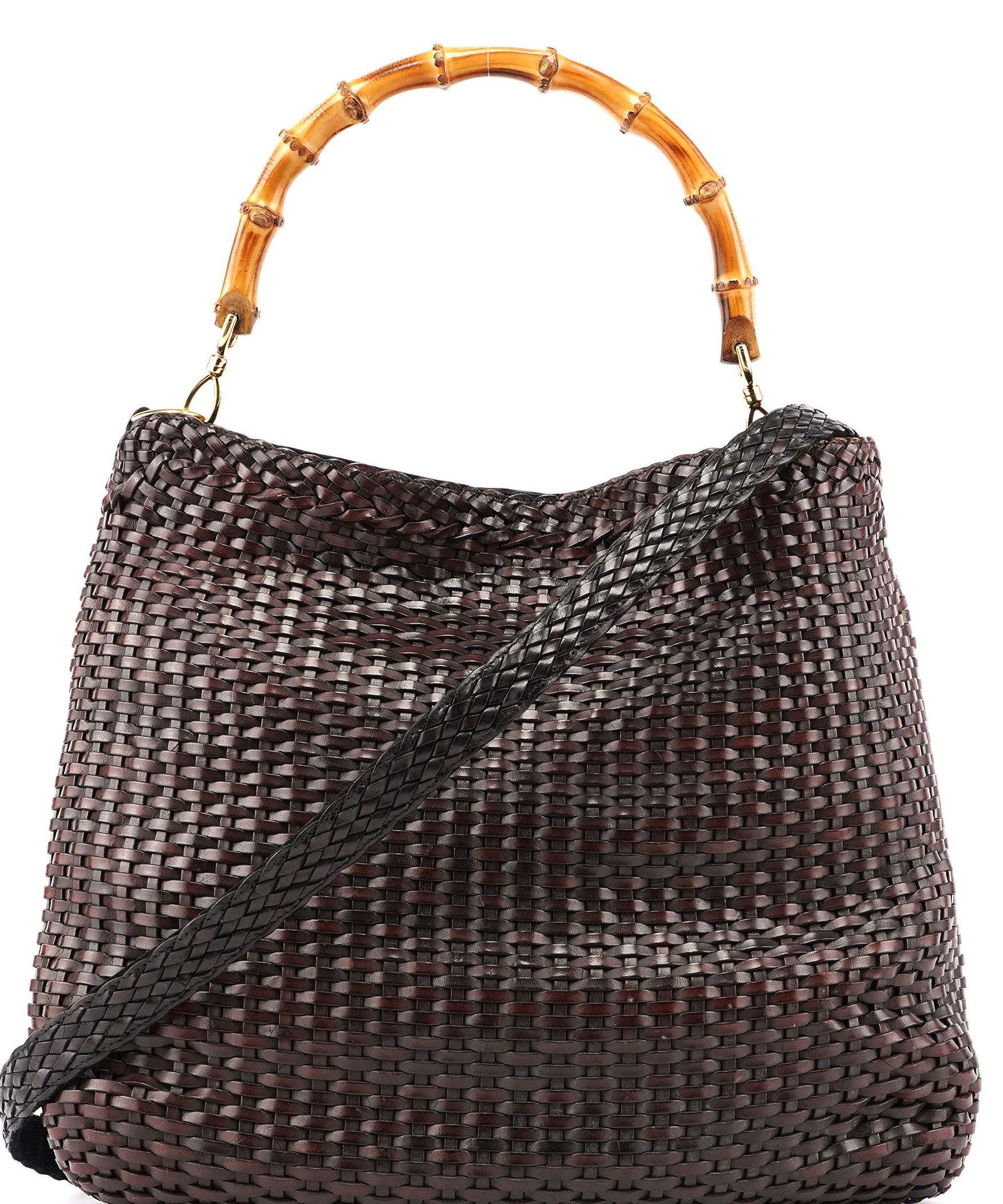 Gucci 1996 Brown Woven Bamboo 2-Way Shoulder Bag