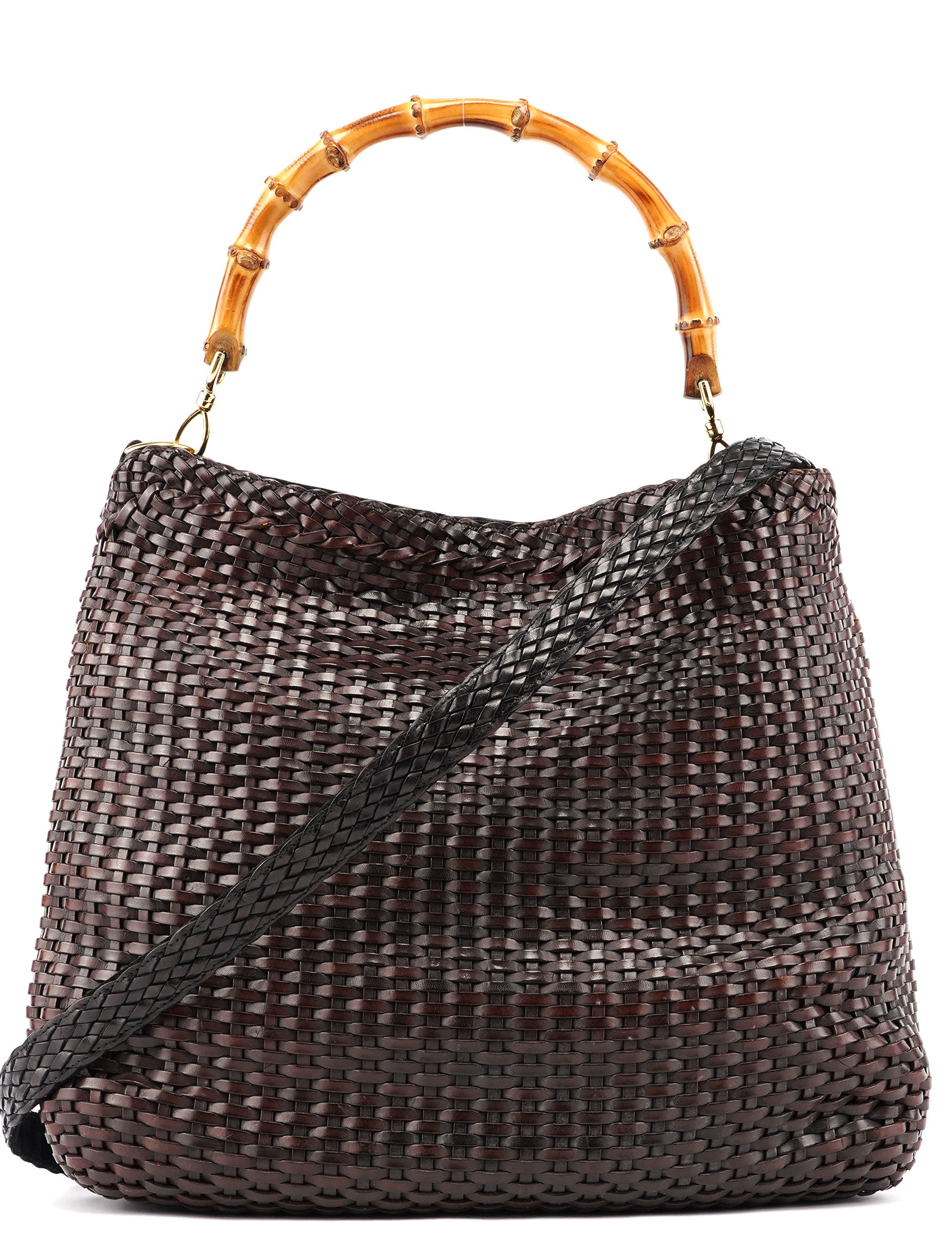 Gucci 1996 Brown Woven Bamboo 2-Way Shoulder Bag