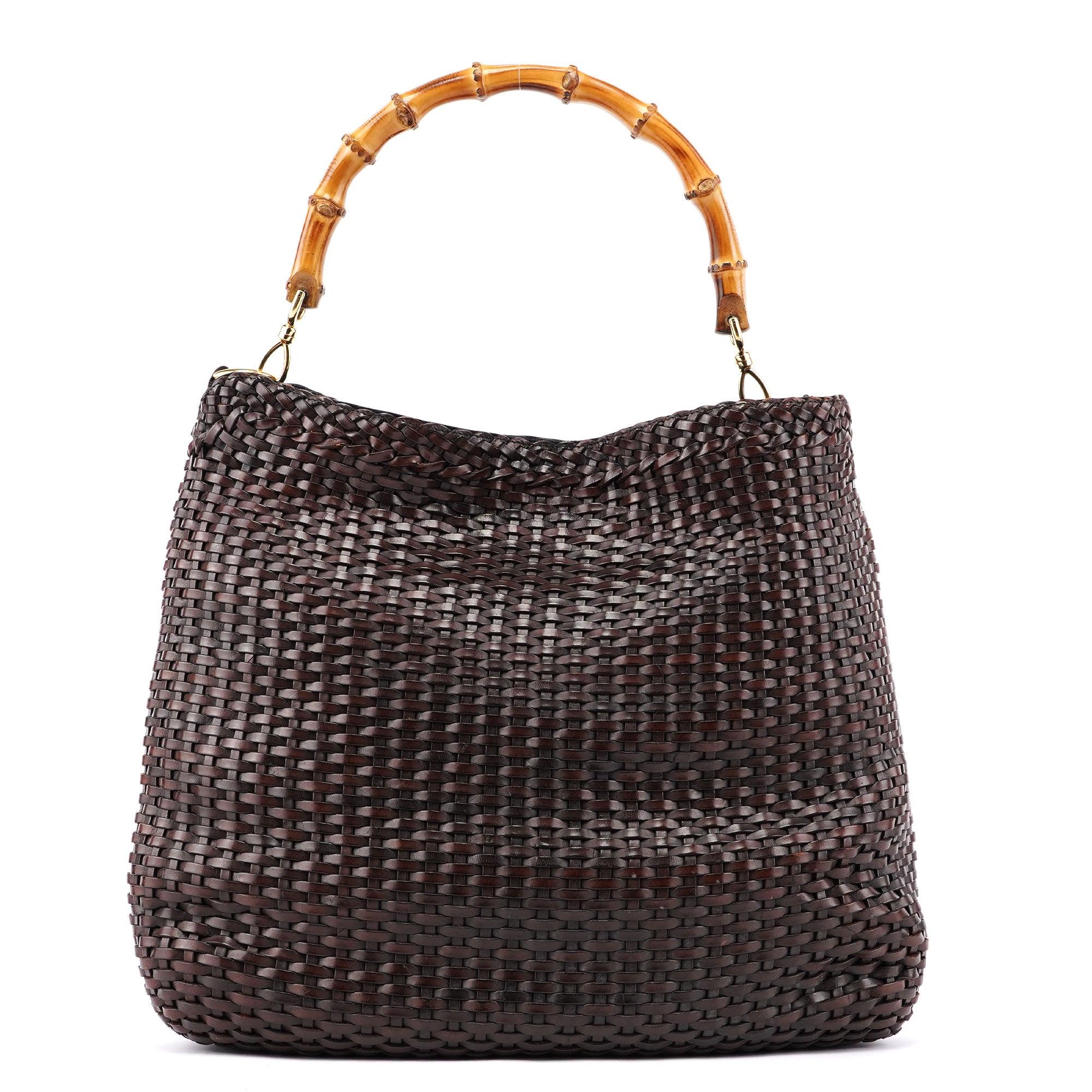 Gucci 1996 Brown Woven Bamboo 2-Way Shoulder Bag