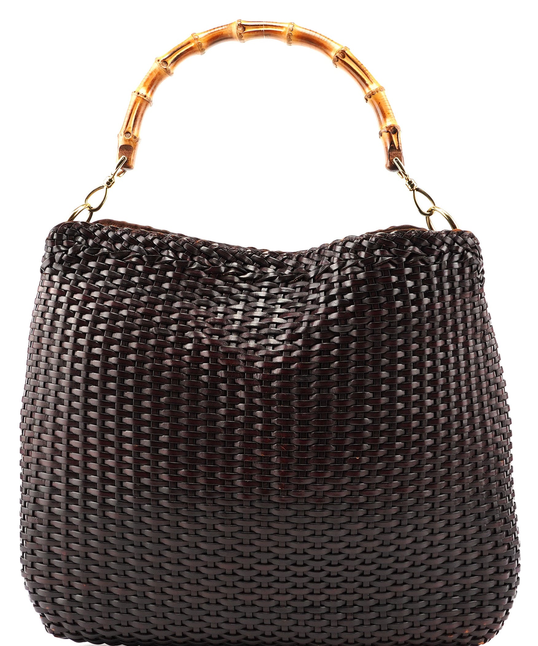 Gucci 1996 Brown Woven Bamboo 2-Way Shoulder Bag