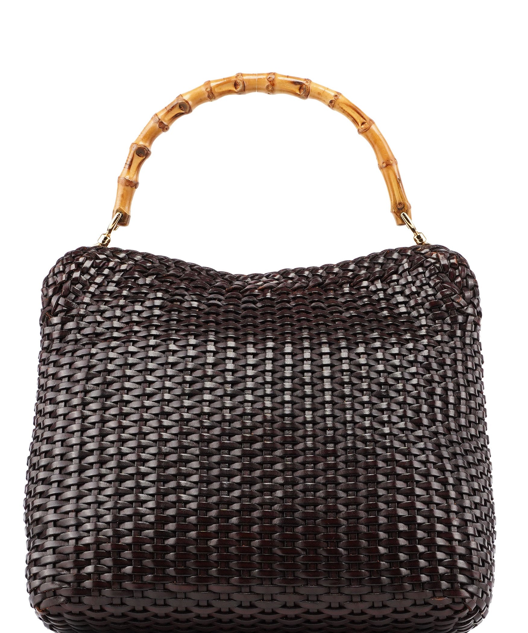 Gucci 1996 Brown Woven Bamboo 2-Way Shoulder Bag