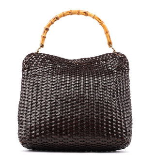 Gucci 1996 Brown Woven Bamboo 2-Way Shoulder Bag