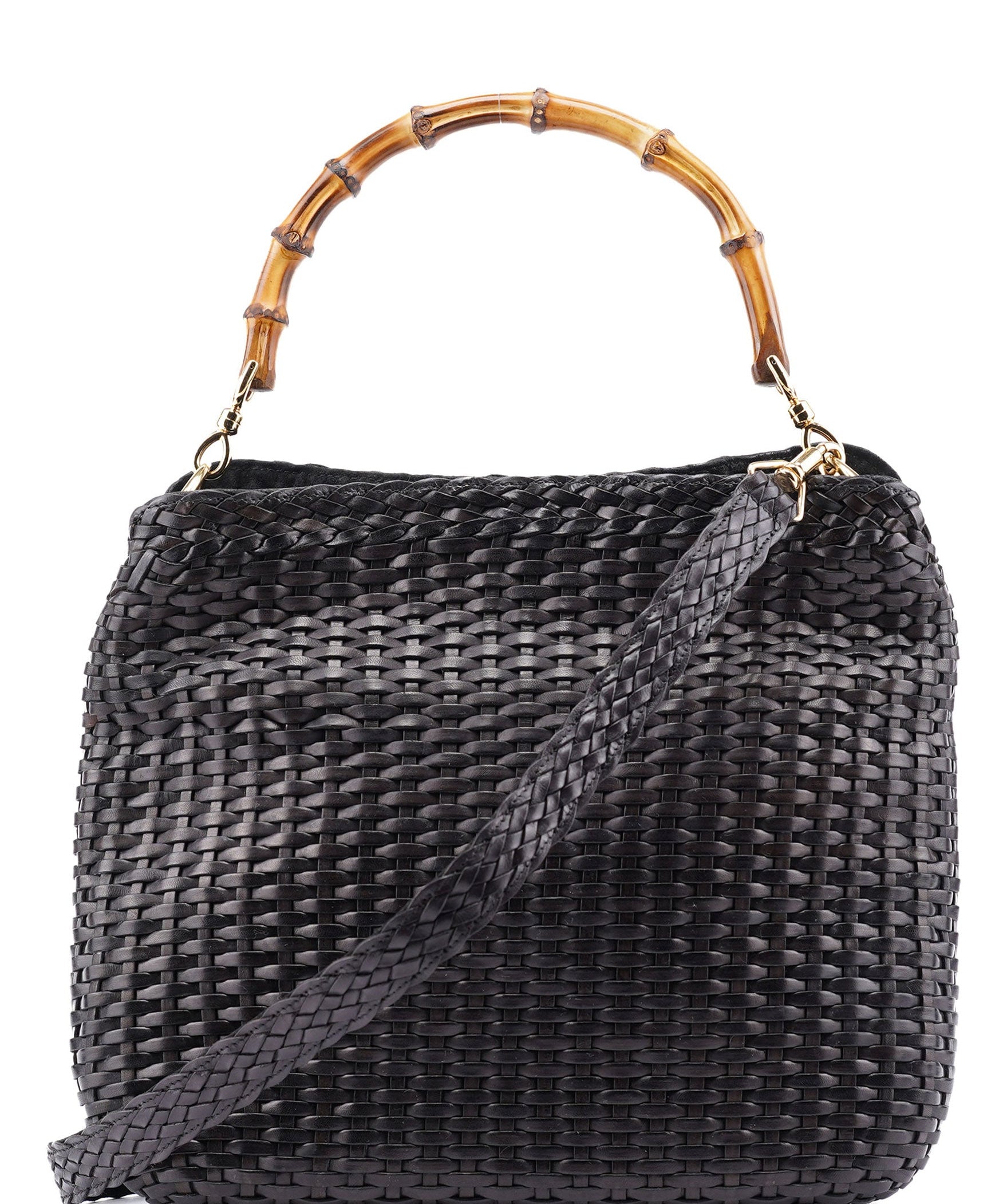 Gucci 1996 Brown Woven Bamboo 2-Way Shoulder Bag