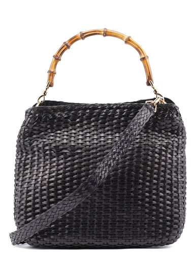 Gucci 1996 Brown Woven Bamboo 2-Way Shoulder Bag