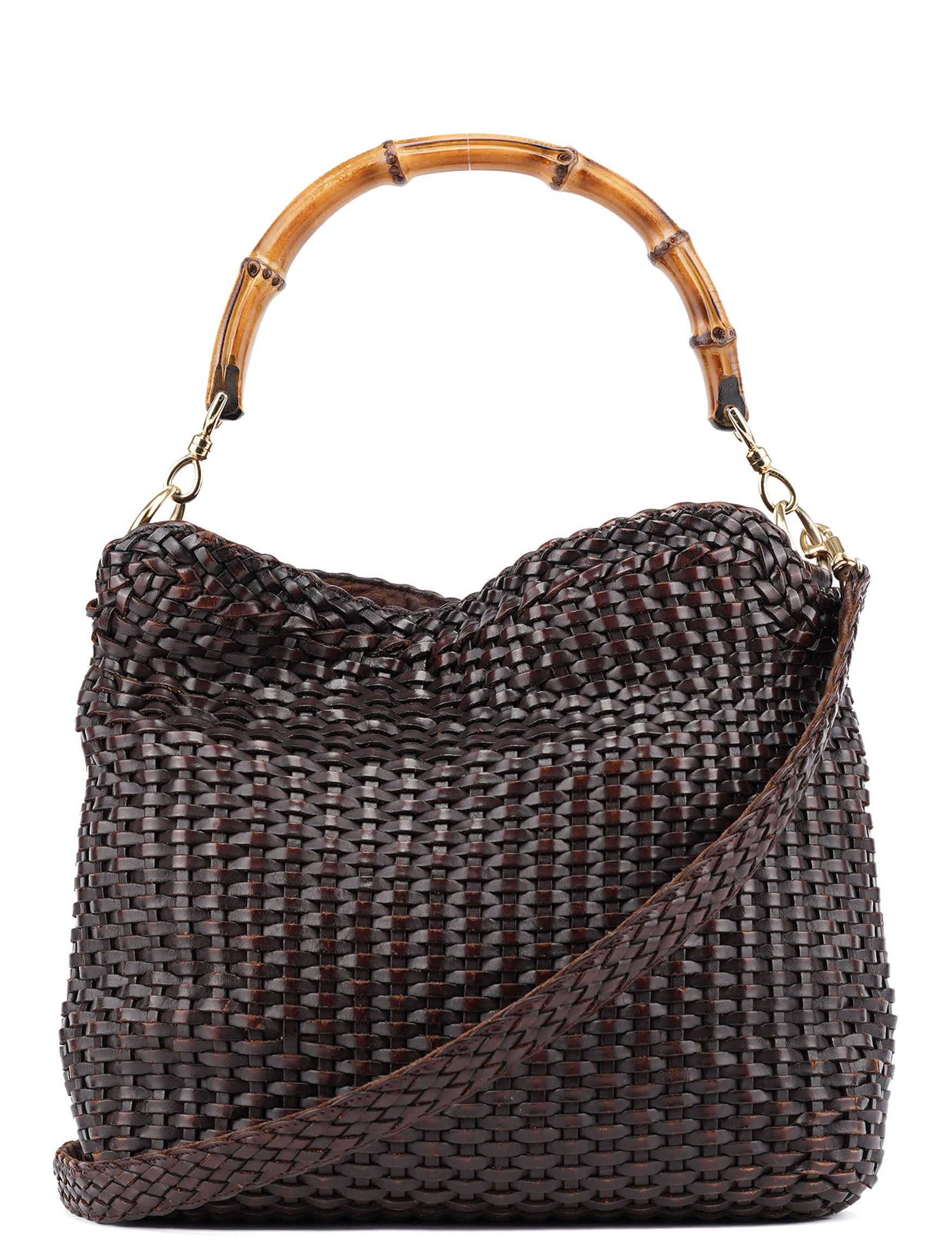 Gucci 1996 Brown Woven Bamboo 2-Way Shoulder Bag