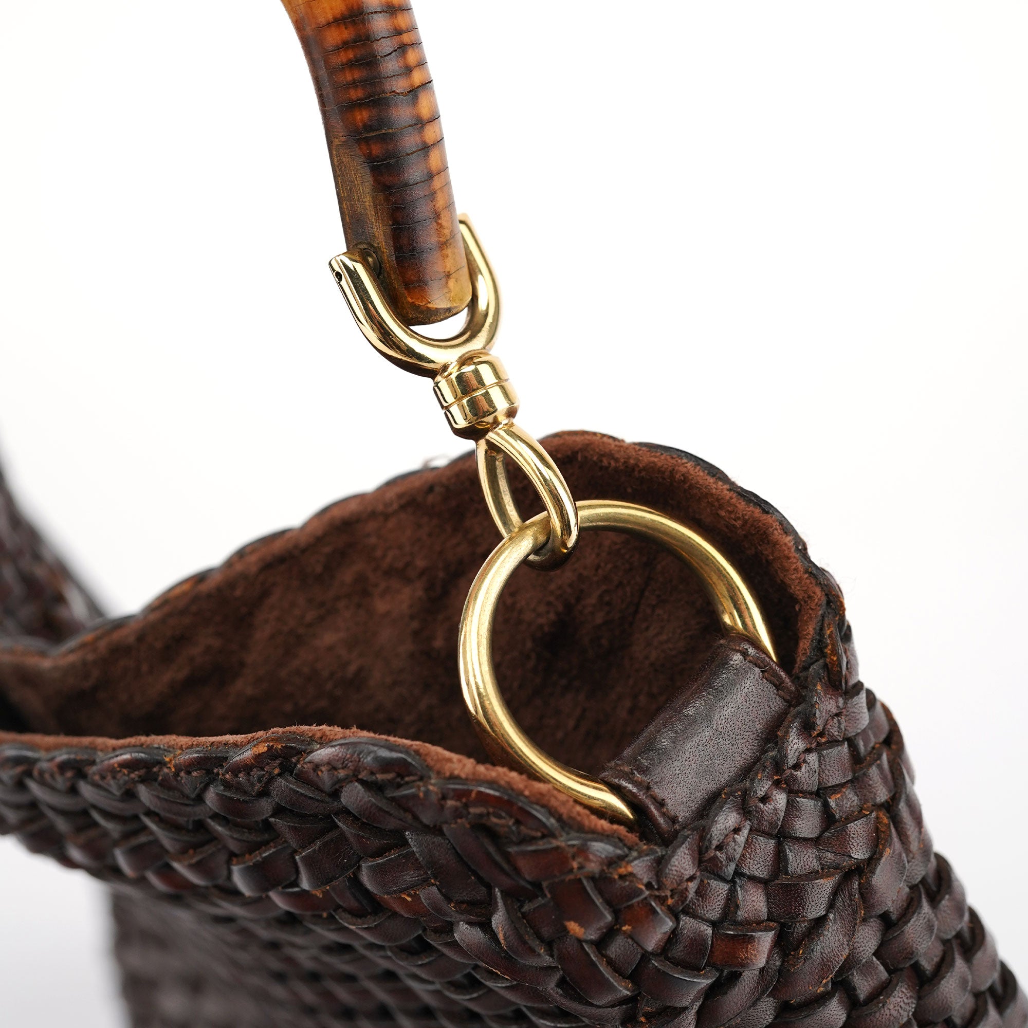 Gucci 1996 Sac porté épaule Bamboo en cuir tressé marron