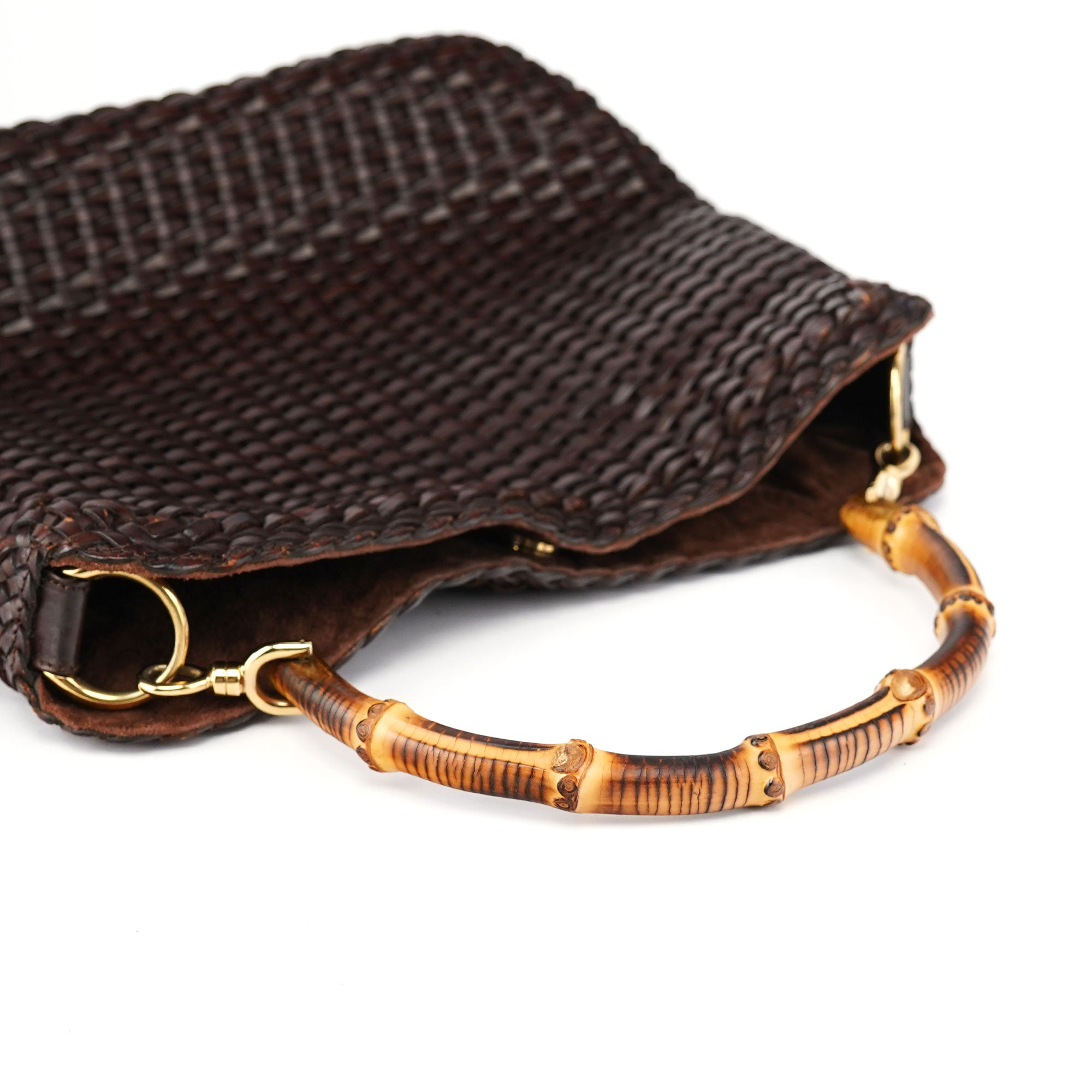 Gucci 1996 Sac porté épaule Bamboo en cuir tressé marron