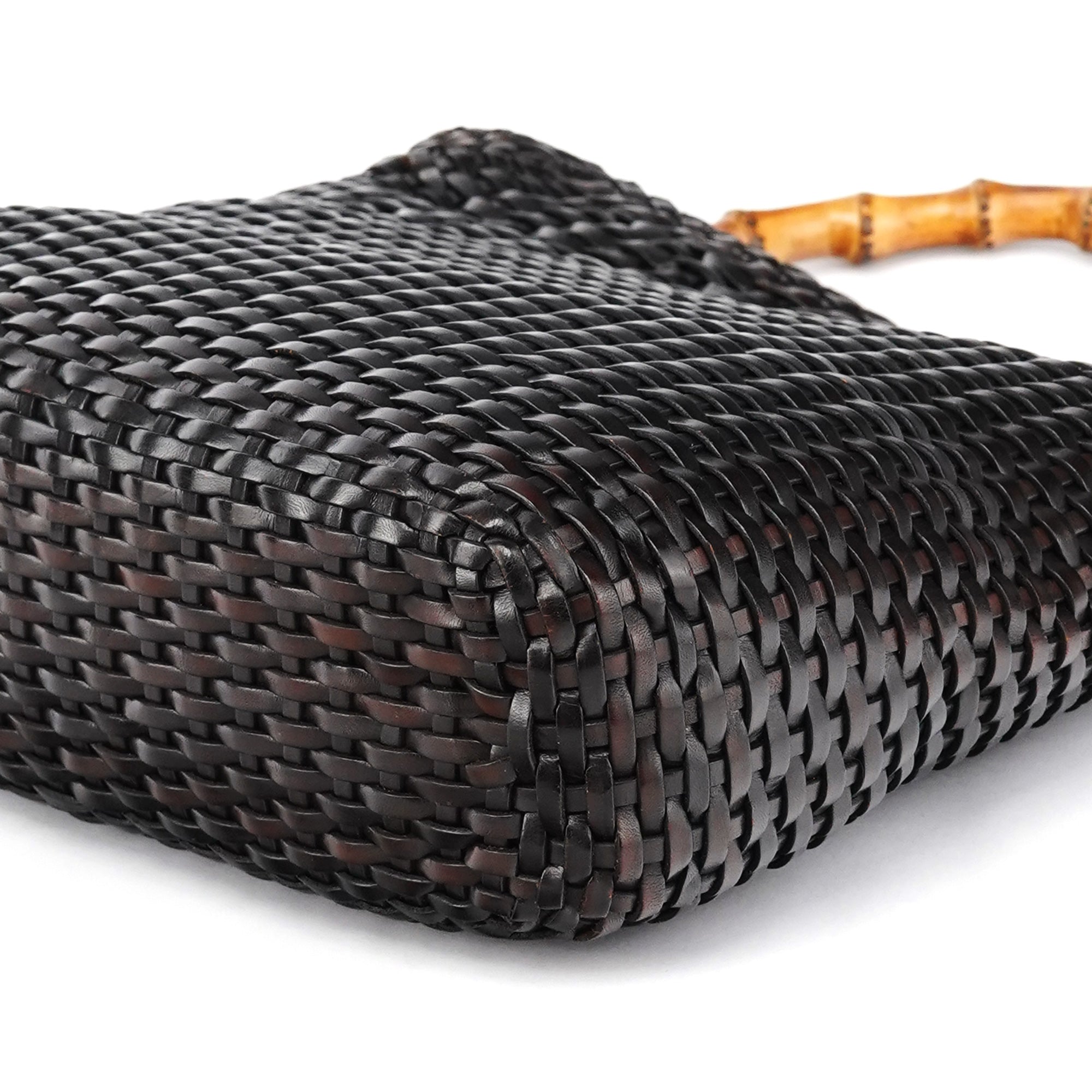 Gucci 1996 Bamboo Schultertasche aus braunem geflochtenem Leder