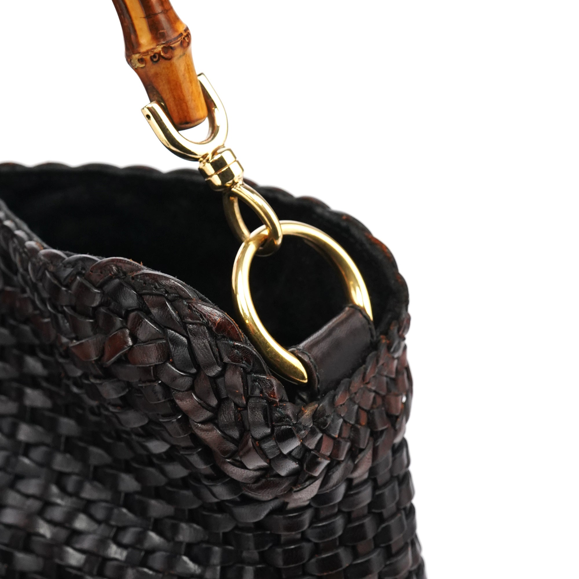 Gucci 1996 Bamboo Schultertasche aus braunem geflochtenem Leder