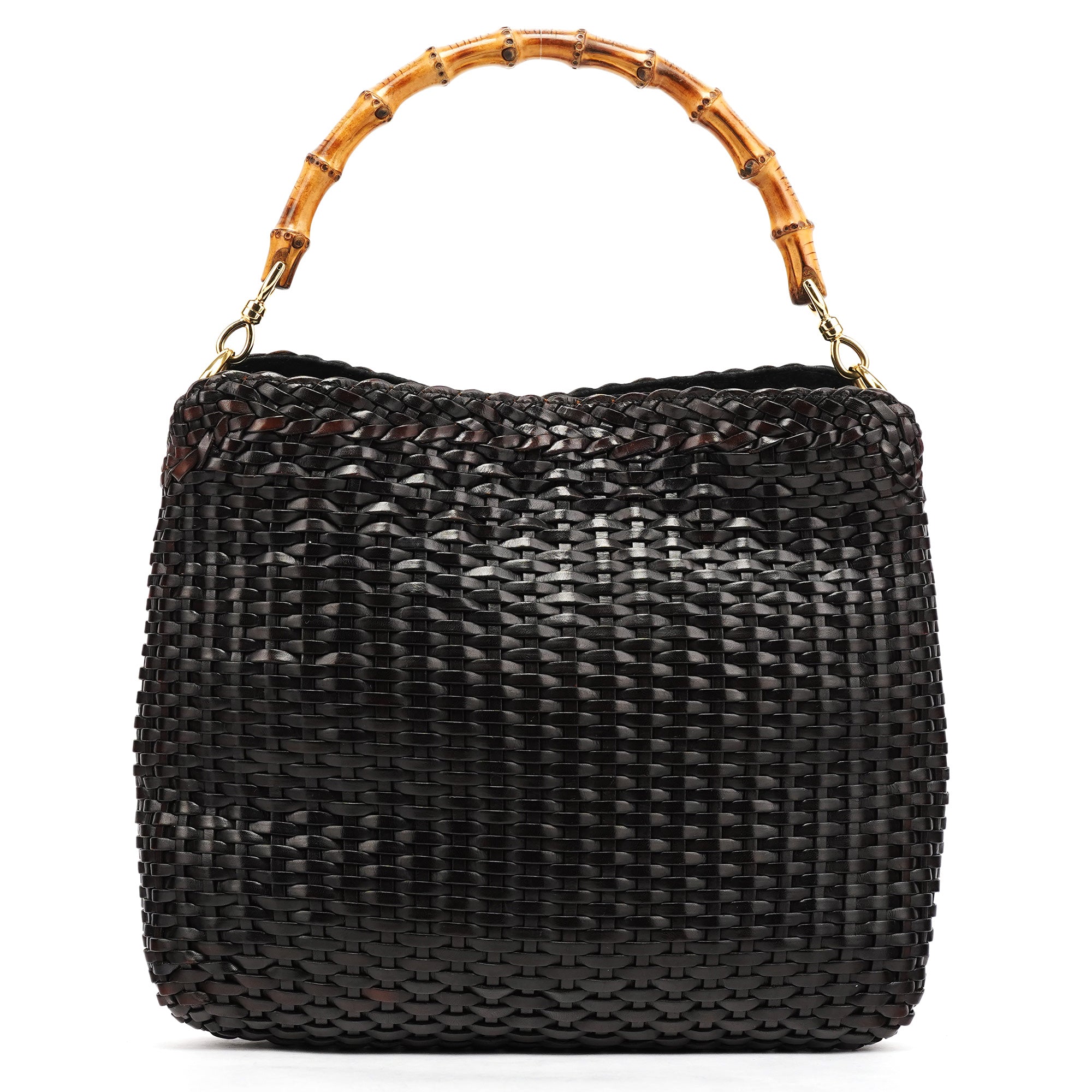 Gucci 1996 Bamboo Schultertasche aus braunem geflochtenem Leder