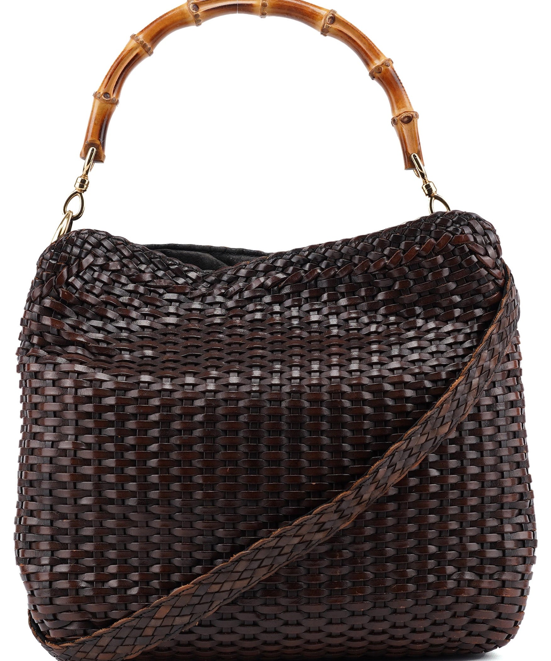 Gucci 1996 Brown Woven Bamboo Shoulder Bag