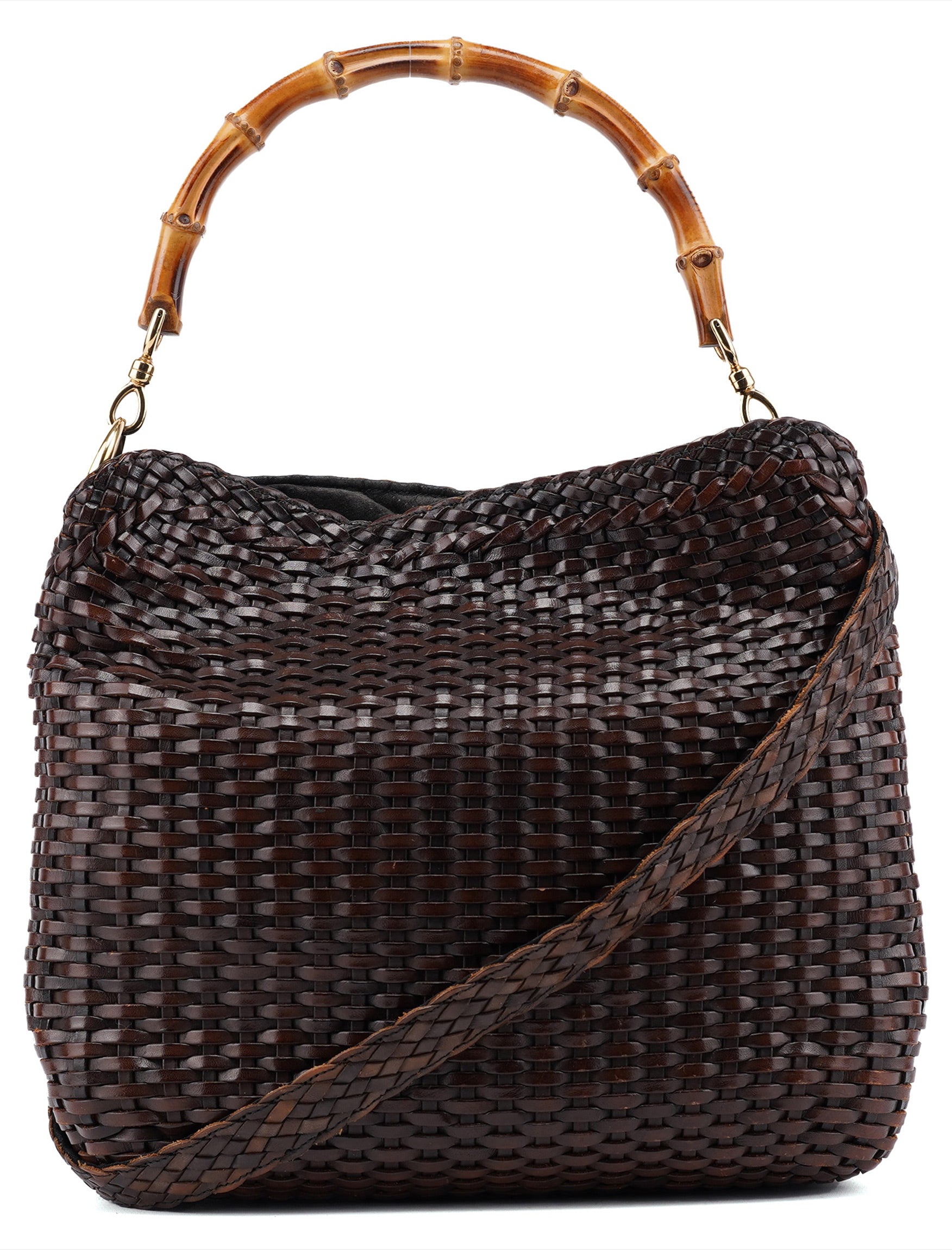 Gucci 1996 Brown Woven Bamboo Shoulder Bag