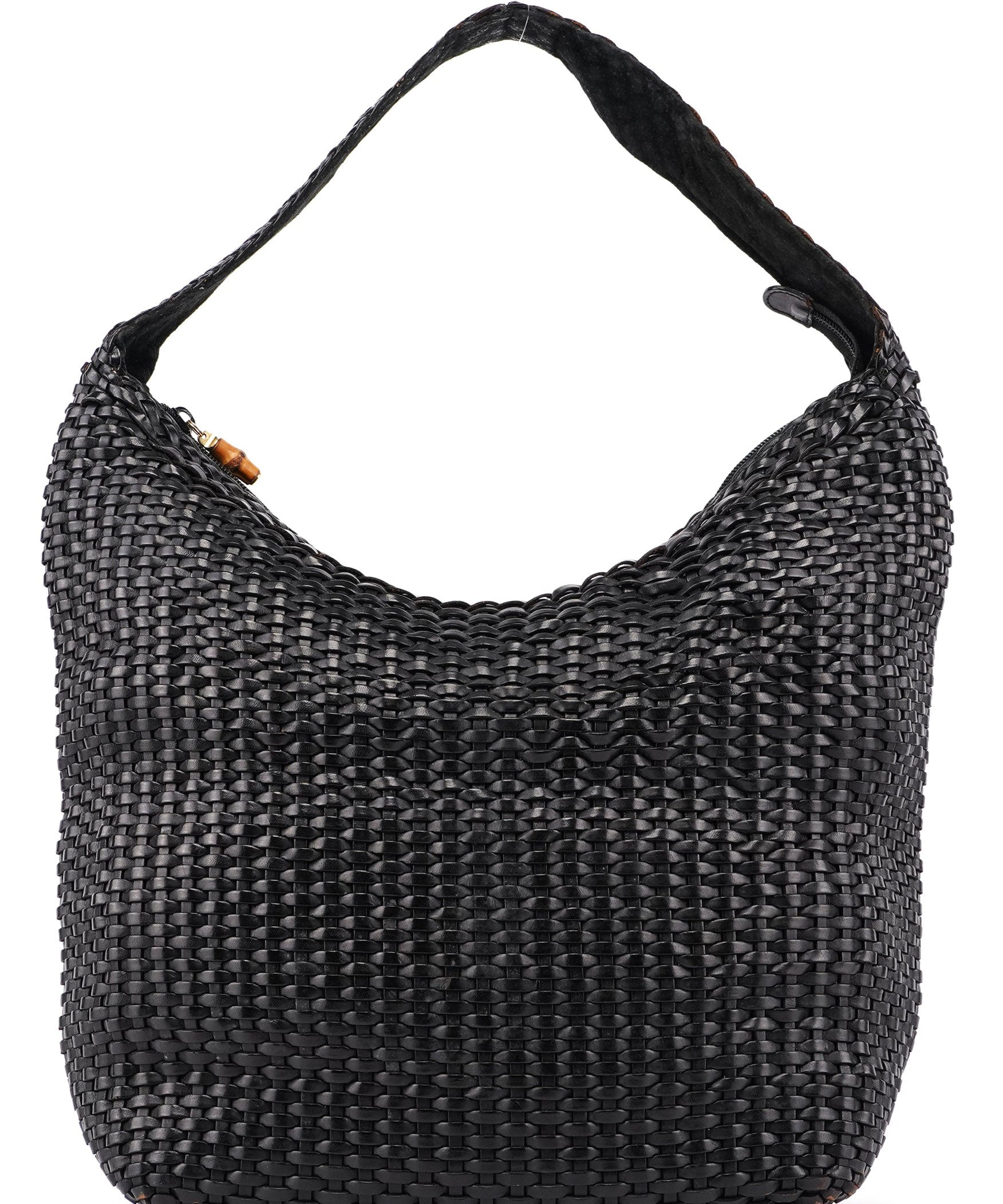 Gucci 1996 Brown Woven Leather Hobo Shoulder Bag