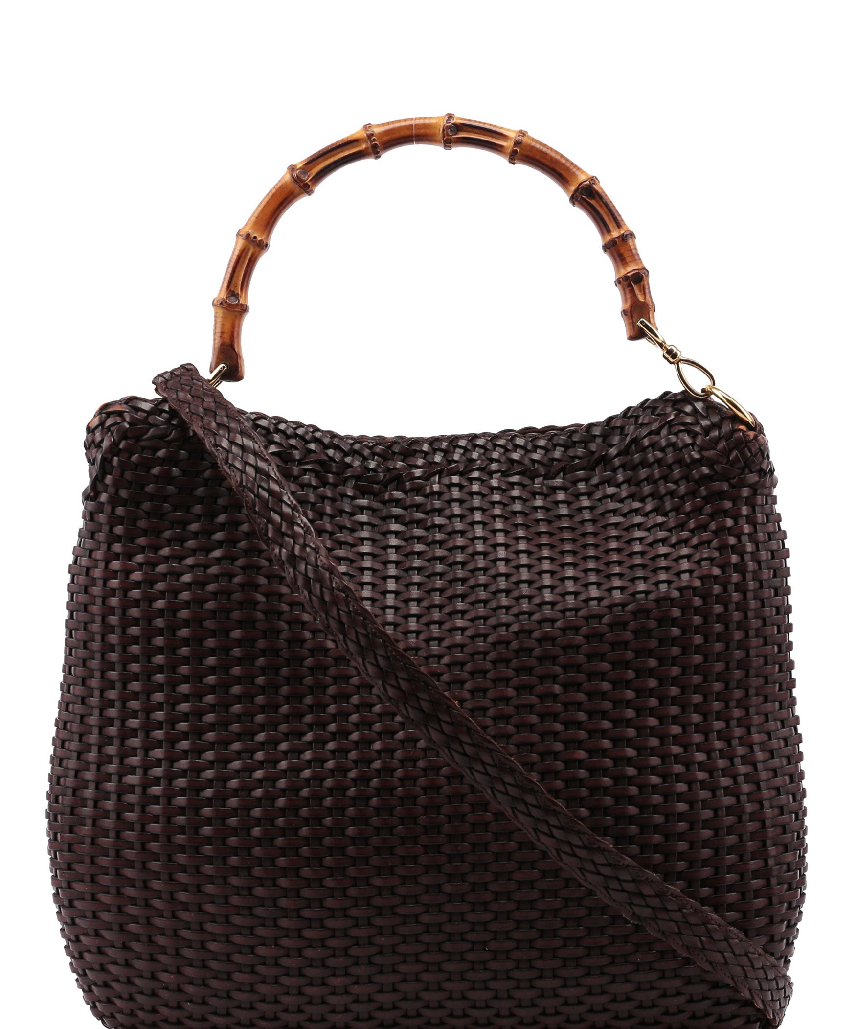 Gucci 1996 Large Brown Woven Bamboo 2-Way Bag